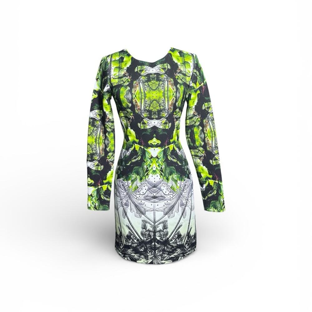 Artelier Nicole Miller Green, White & Black Abstract Patterned Dress Size 10 T6